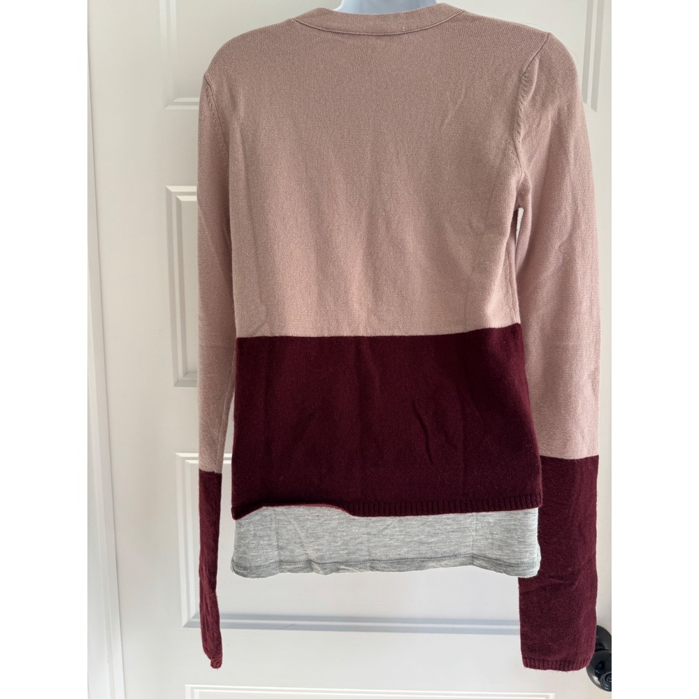 Diane von Furstenberg DvF Wool Cashmere Silk Bow Neck Colorblock Sweater Pink M - Picture 5 of 12